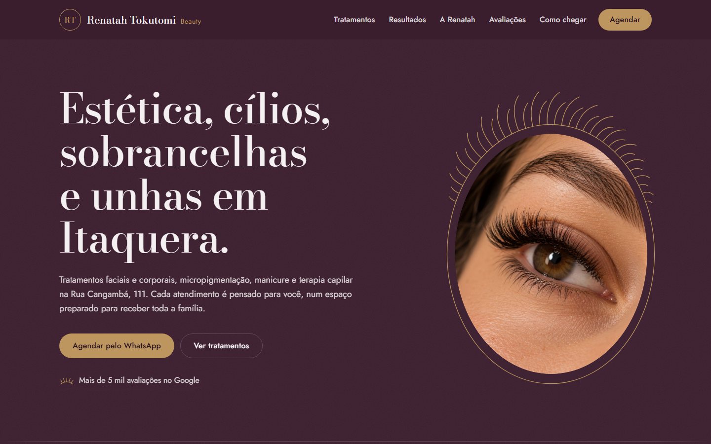 Primeira tela do site da Renatah Tokutomi Beauty