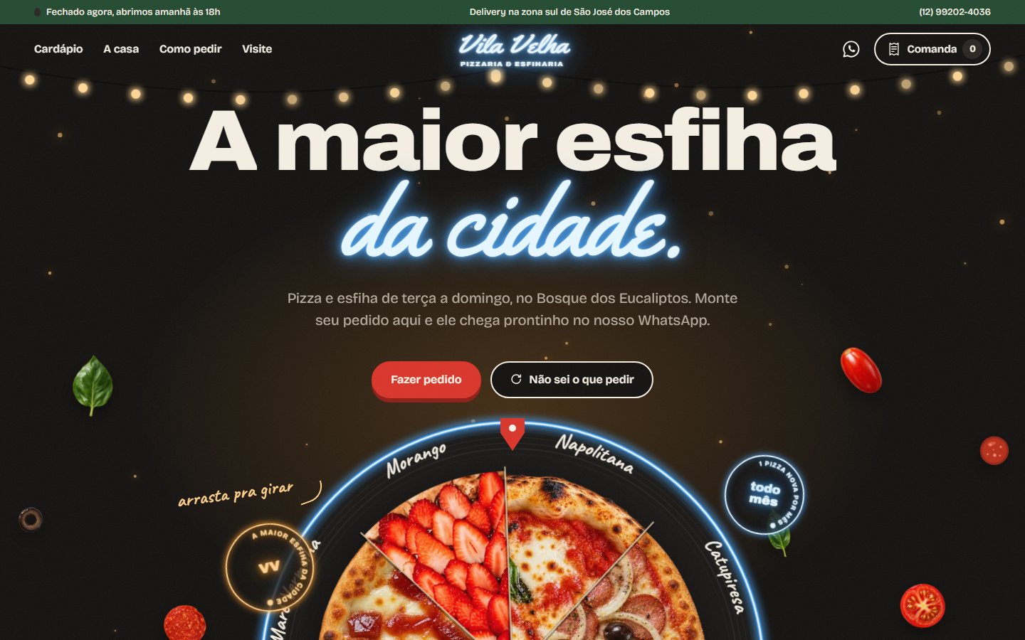 Primeira tela do site da Vila Velha